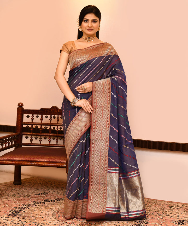 Greish blue silk handwoven banarasi saree