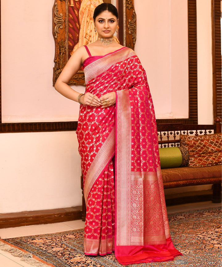 Pink handloom silk banarasi saree