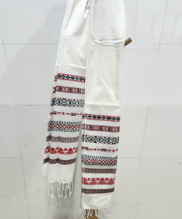Offwhite multicolor motif handloom eri silk assam stole