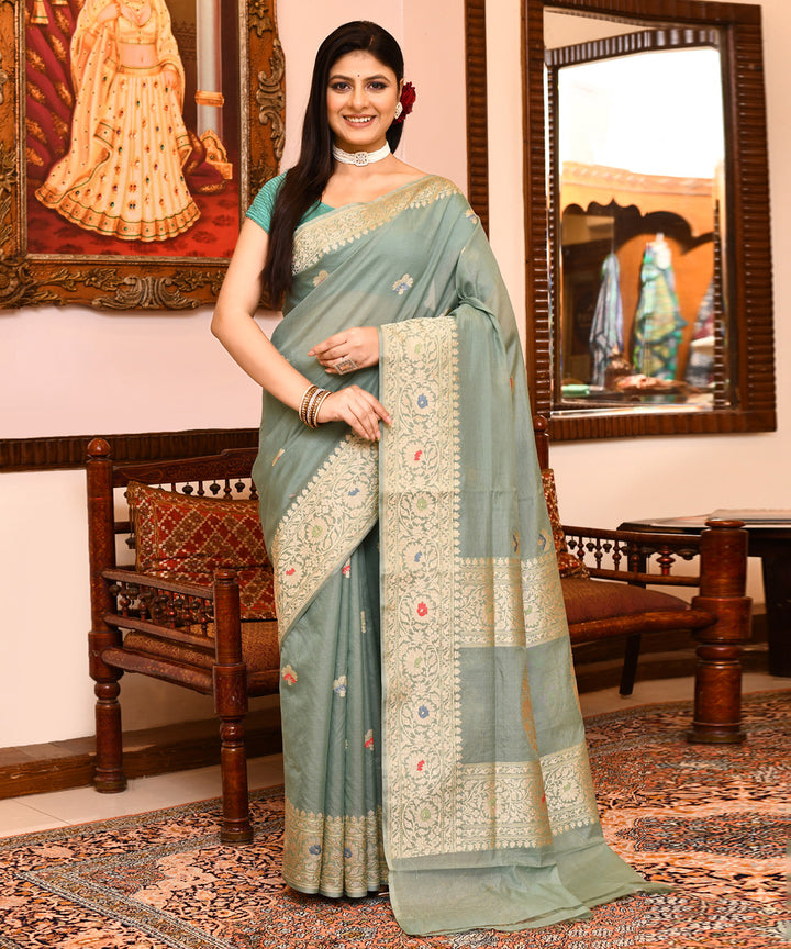 Sea green silk handwoven banarasi saree
