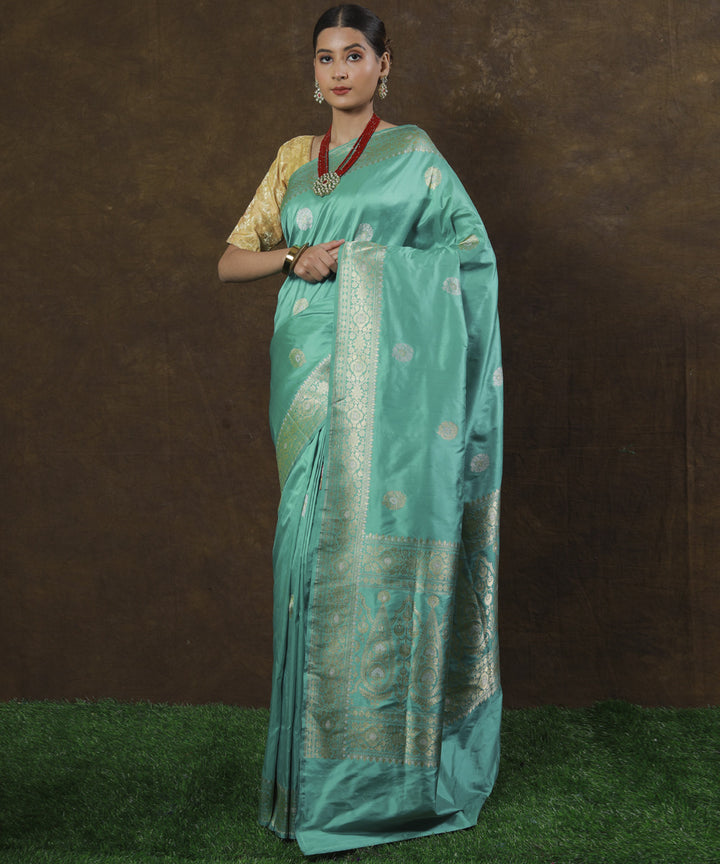 Cyan blue silk handwoven banarasi saree