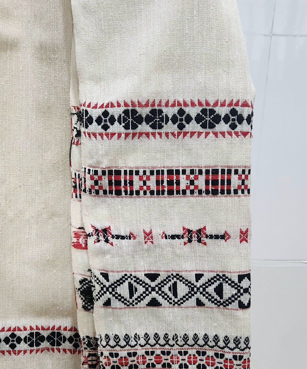 Off white  multicolor motif handloom cotton assam stole