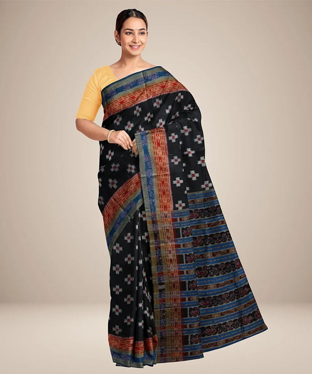 Black multicolour silk handwoven khandua saree