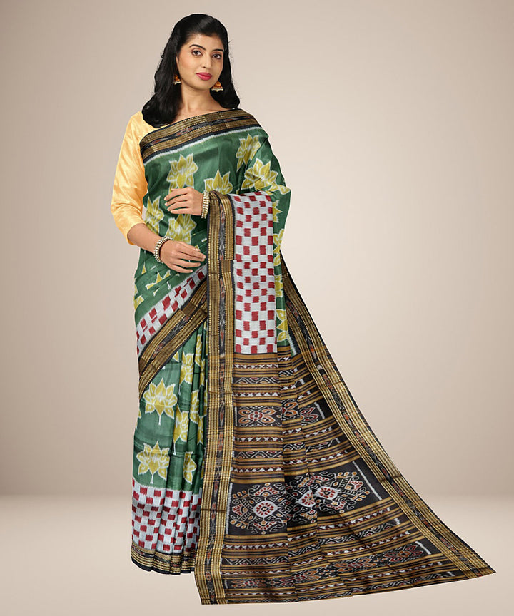 Olive green multicolour silk handwoven khandua saree