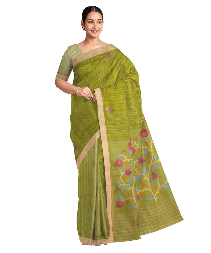 Dark green silk handloom jamdani saree