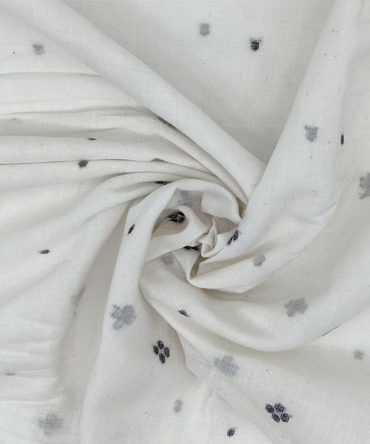 White black motif handwoven cotton jamdani fabric