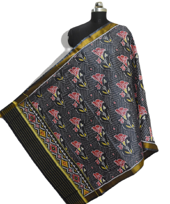 Grey red yellow handwoven silk patola dupatta