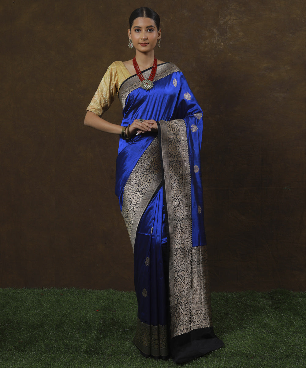 Navy blue silk handwoven banarasi saree