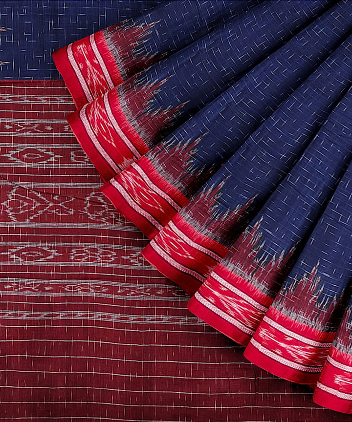 Navy blue maroon cotton handwoven nuapatna saree