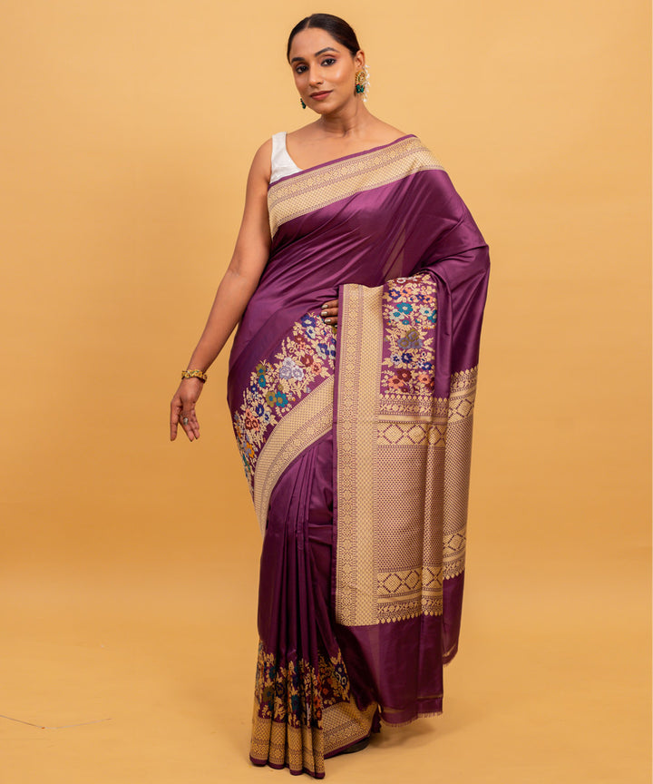 Magenta plain silk handwoven banarasi saree