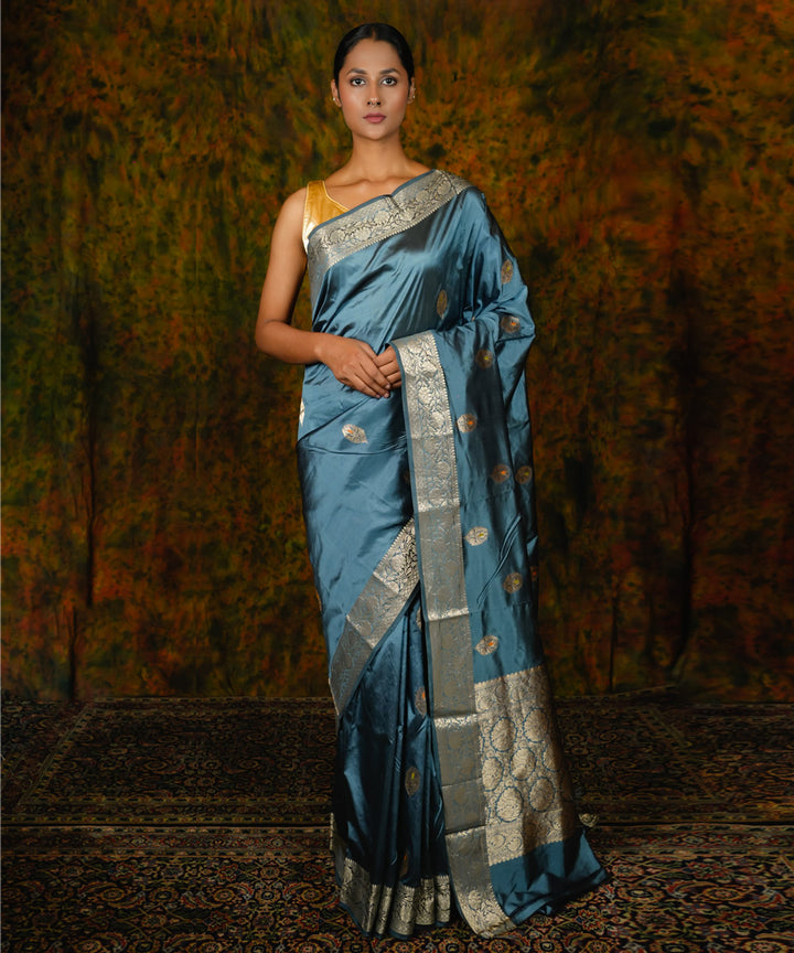 Turquoise boota silk handwoven banarasi saree