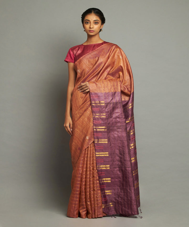 Orange tussar silk handloom chhattisgarh kosa saree