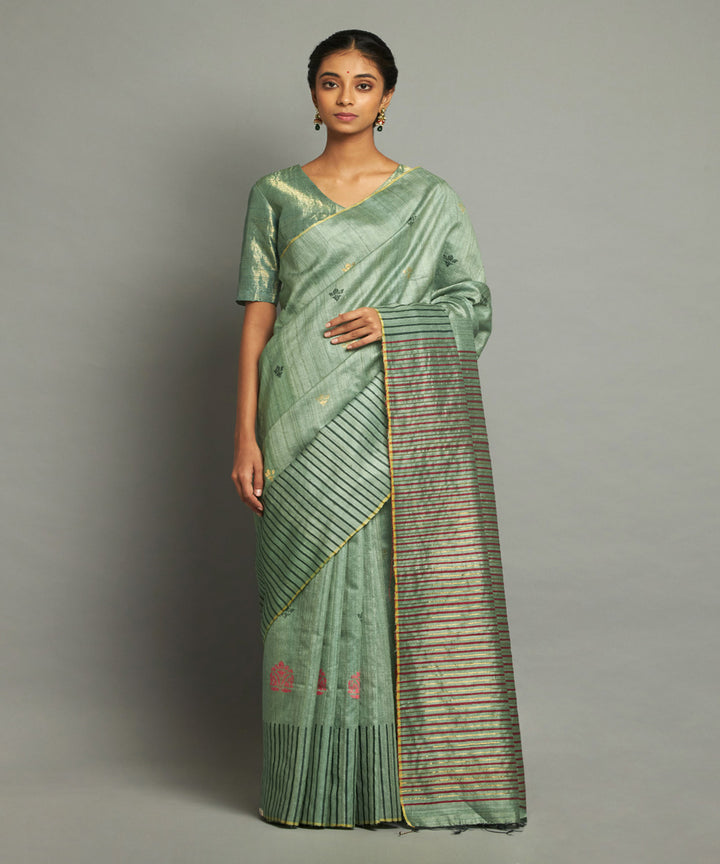 Pastel green tussar silk hand woven chhattisgarh kosa saree