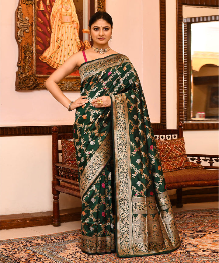 Dark green silk handwoven banarasi saree