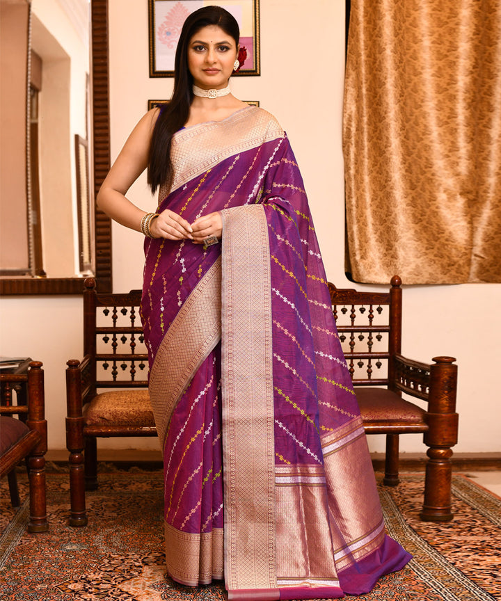 Purple handwoven banarasi silk saree
