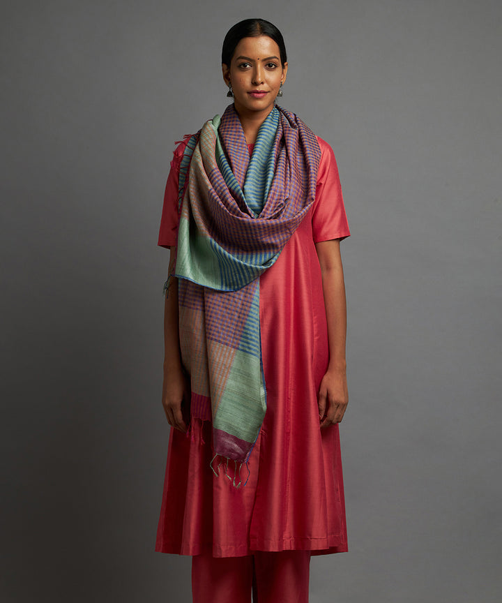 Cyan blue magenta handloom kosa chhattisgarh silkdupatta