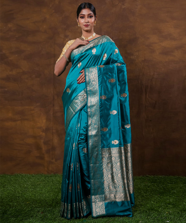 Turquoise booti silk handwoven banarasi saree