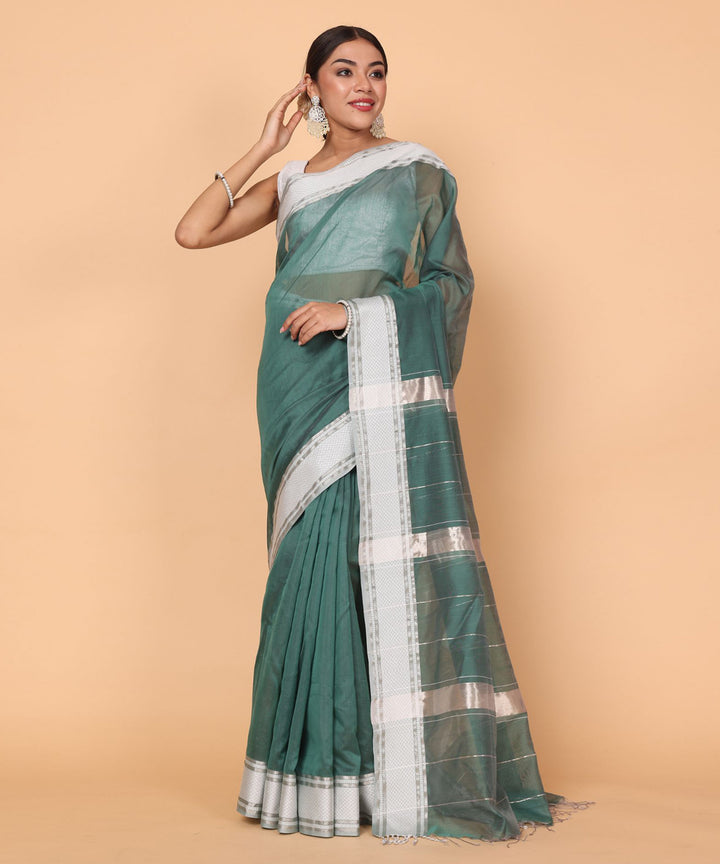 Dark green cotton silk maheshwari handloom saree