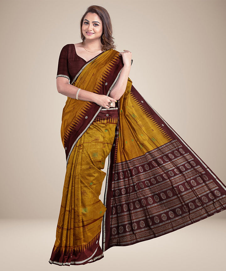 Earth yellow brown silk handwoven bomkai saree