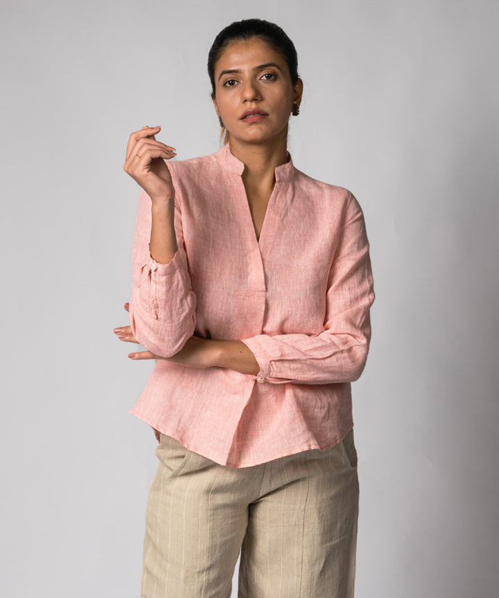 Pink handwoven linen top