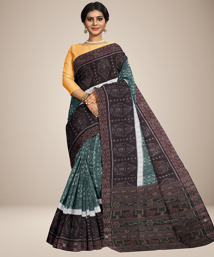 Celadon green black cotton handwoven nuapatna saree