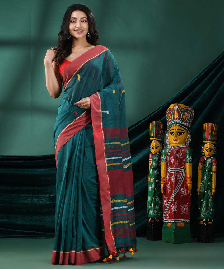 Rama green  handloom cotton bengal saree