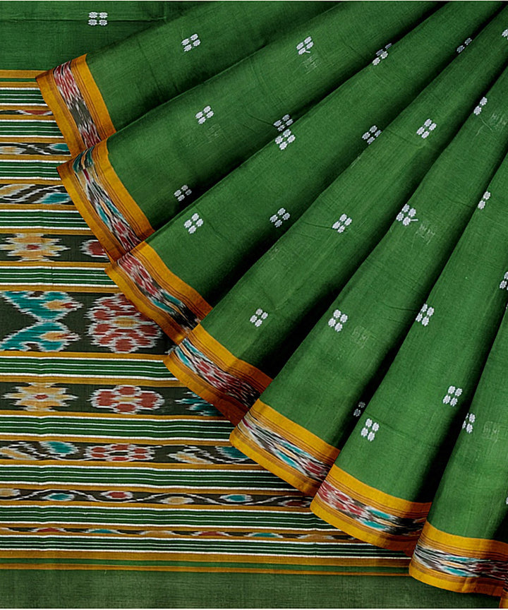 Light green yellow cotton handwoven nuapatna saree