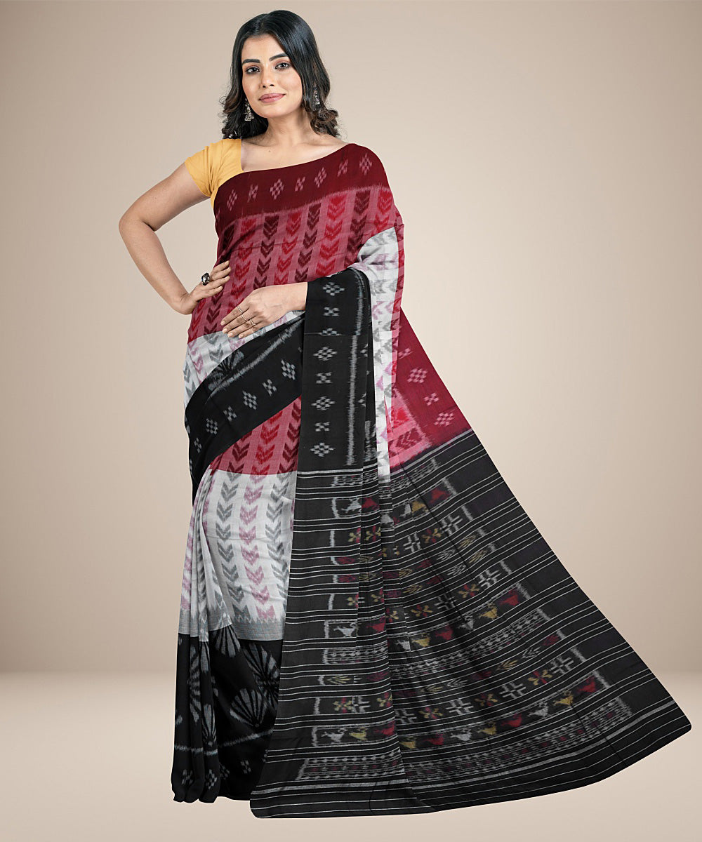 Multicolor black cotton handwoven nuapatna saree