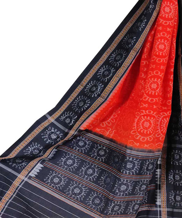 Orange black handwoven cotton sambalpuri dupatta