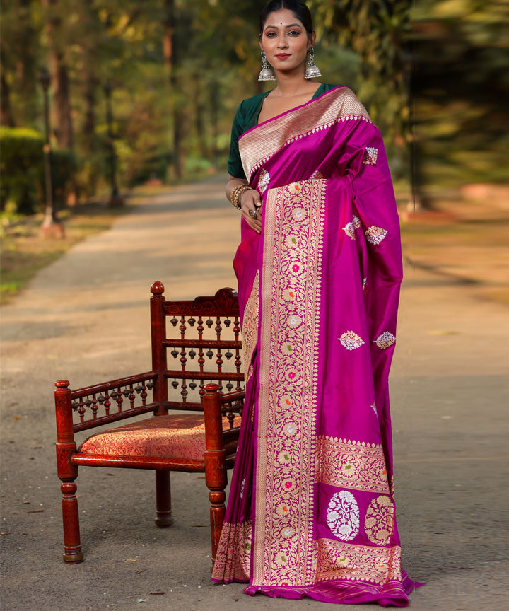 Purple boota banarasi handwoven silk saree