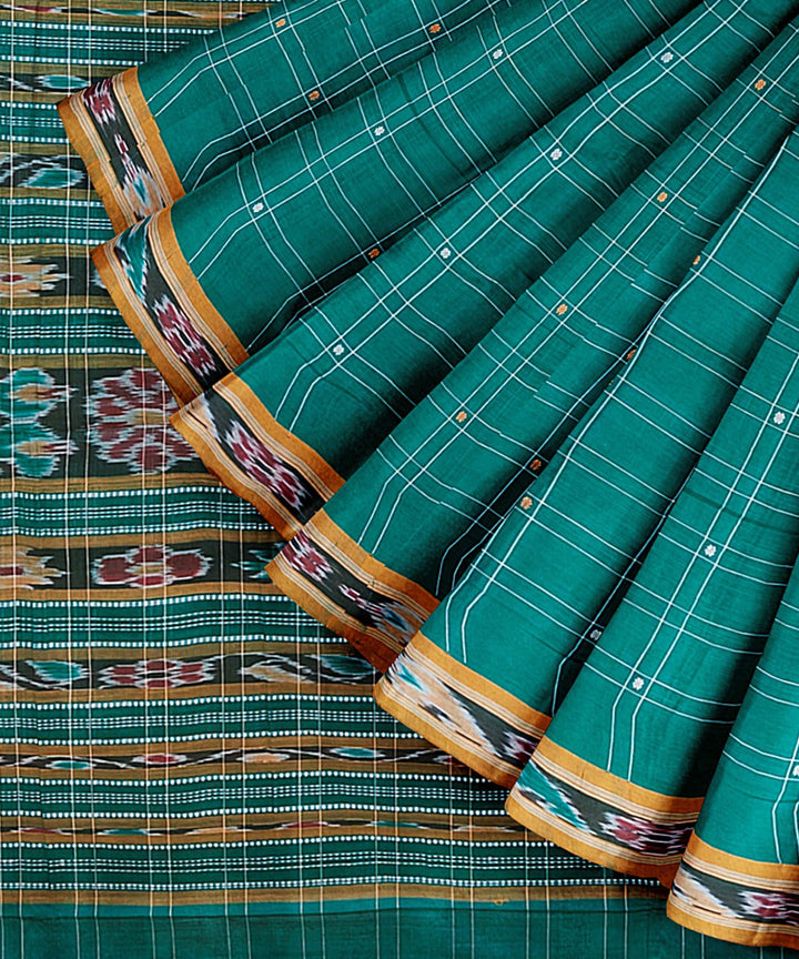 Turquoise mustard cotton handwoven nuapatna saree