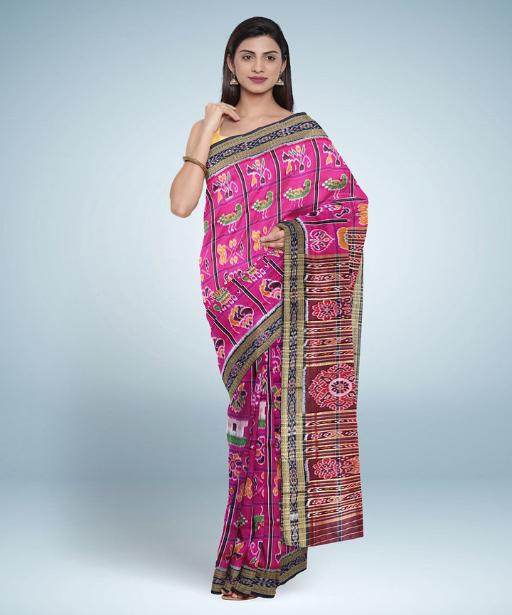 Ruby black silk handwoven khandua saree