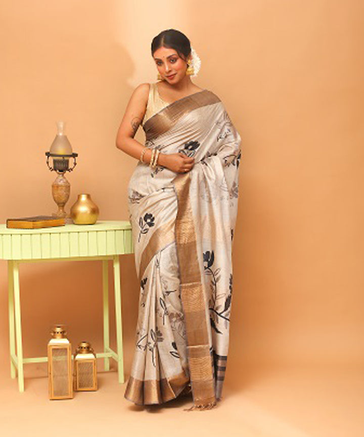 Kosa grey chhattisgarh handloom tussar silk saree
