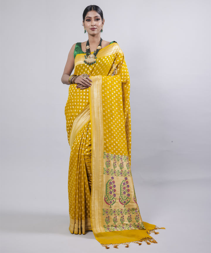 Yellow silk handloom banarasi saree