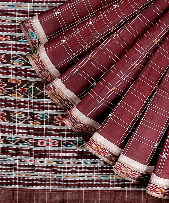 Burgundy grey cotton handwoven nuapatna saree