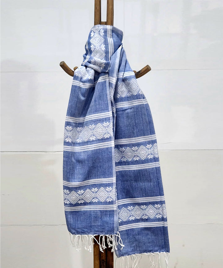 Indigo white handloom cotton assam stole