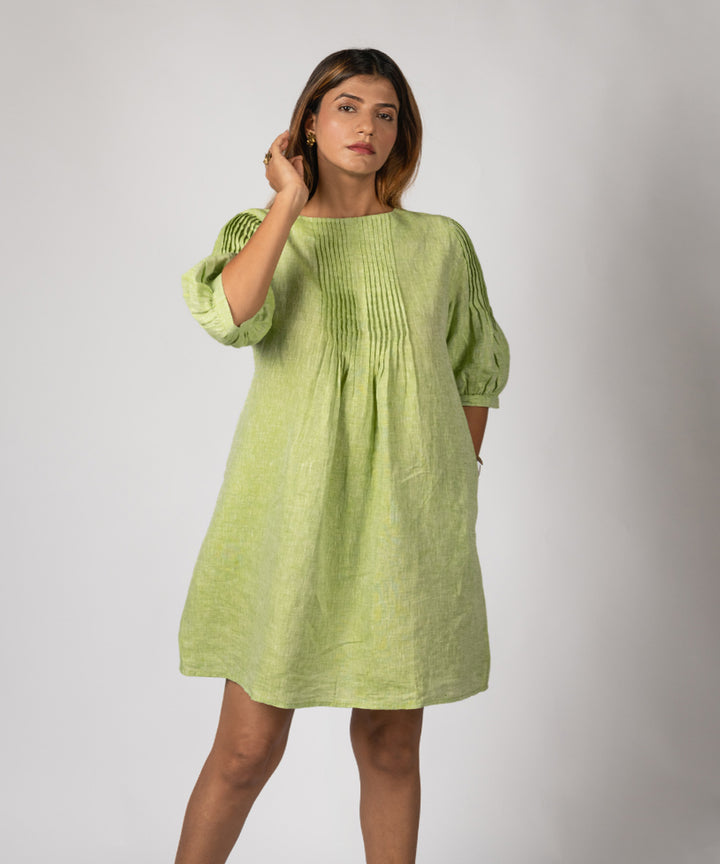 Green handwoven linen dress