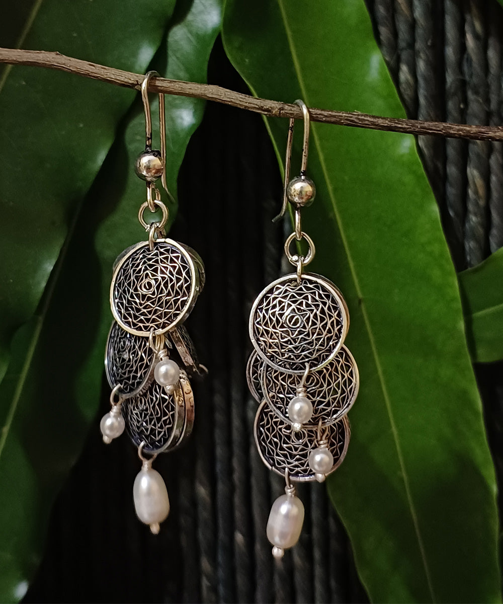 Silver oxidised filigree handcrafted earring