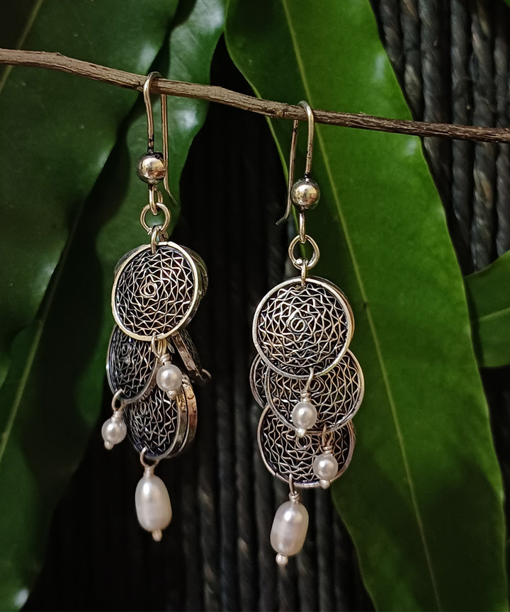 Silver oxidised filigree handcrafted earring