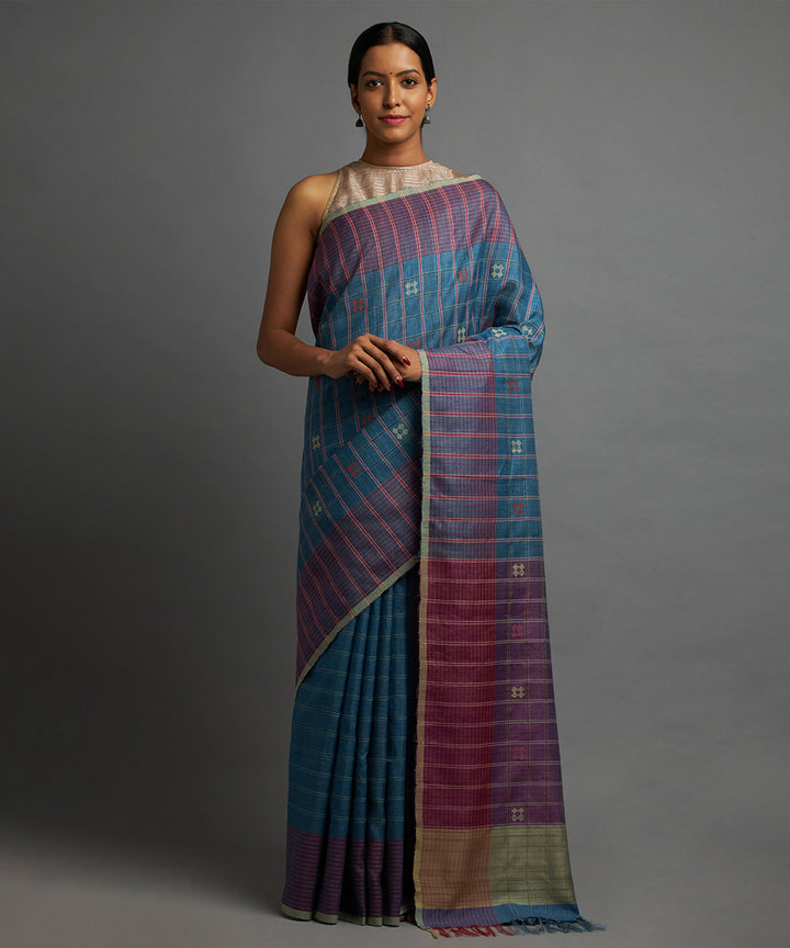 Egyptian blue kosa chhattisgarh handloom silk saree