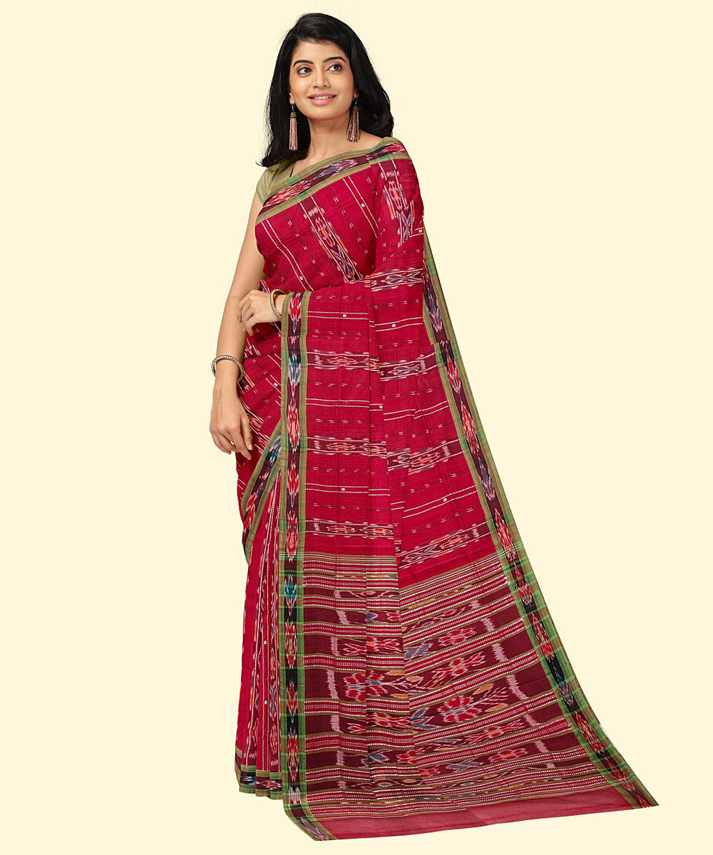 Red light green cotton handwoven nuapatna saree