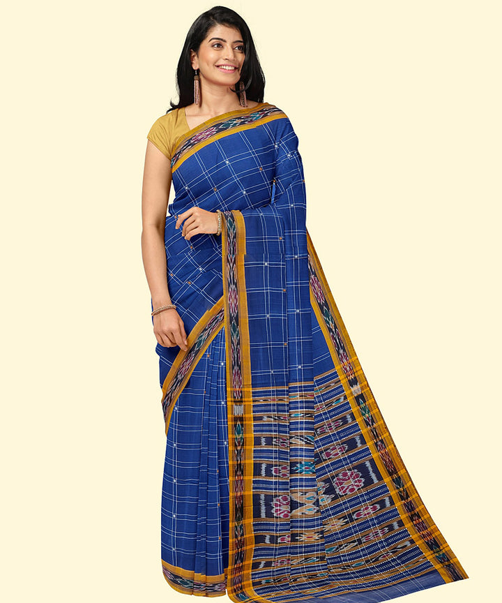 Navy blue yellow handwoven cotton nuapatna saree