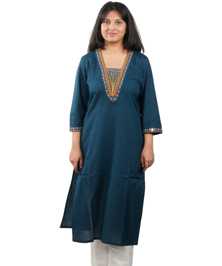 Navy Blue Soi Hand Cotton Embroidered Kurti