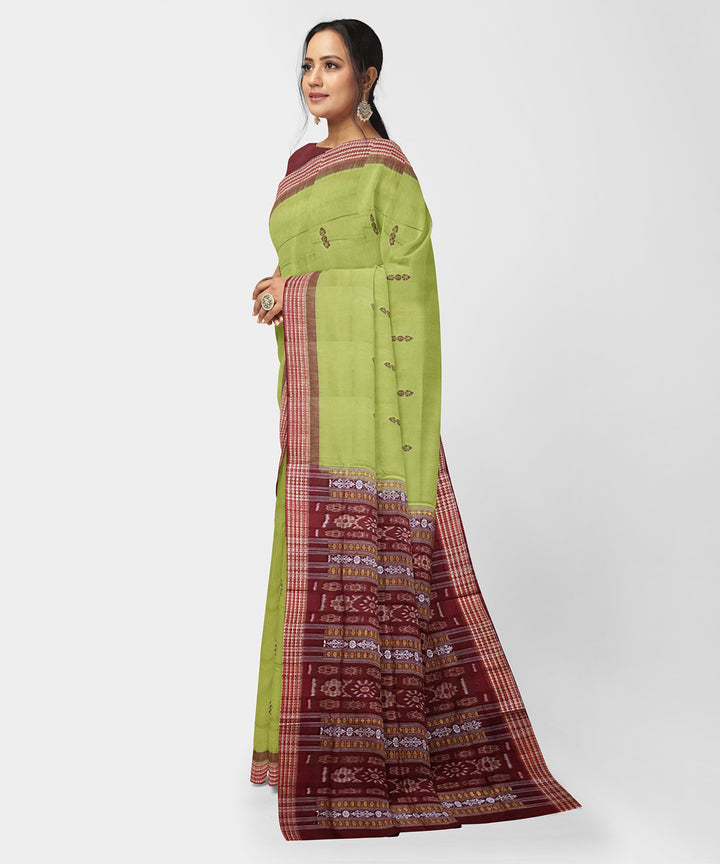 Old moss green dark sienna cotton handwoven bomkai saree