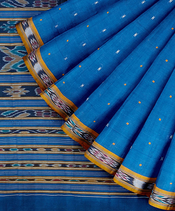 Royal blue mustard cotton handwoven nuapatna saree