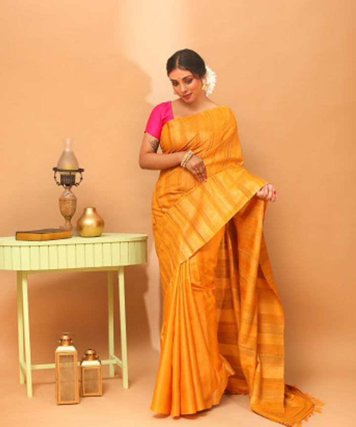 Mustard chhattisgarh handloom tussar silk saree
