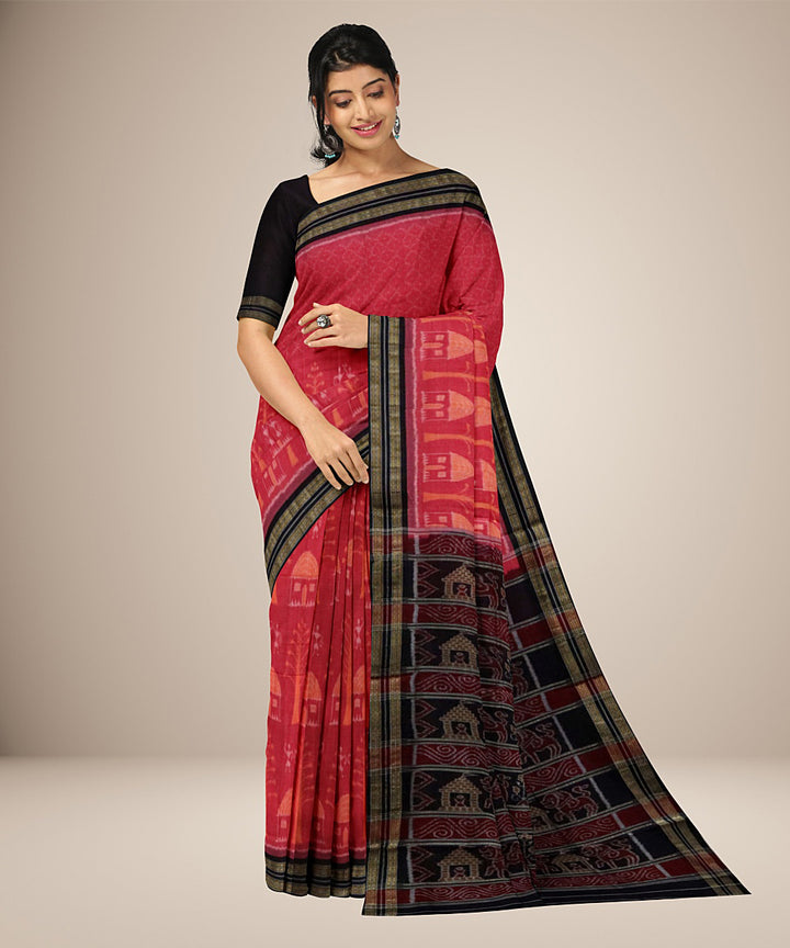 Red black cotton tribal motif handwoven nuapatna saree