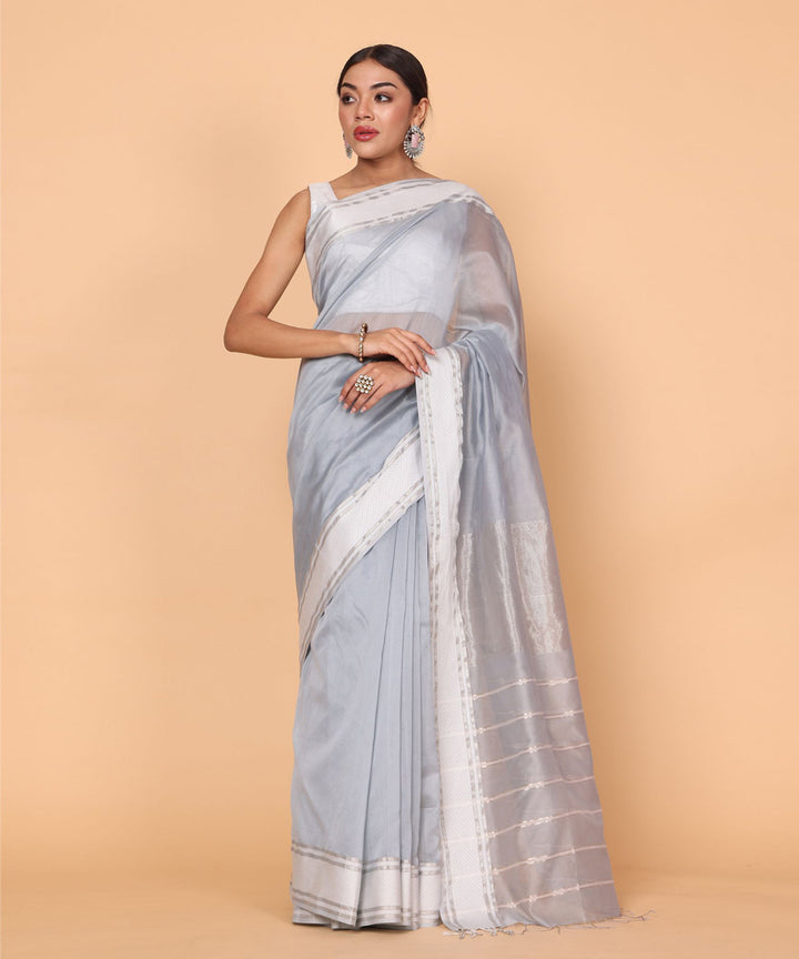 Grey handloom cotton silk maheshwari saree