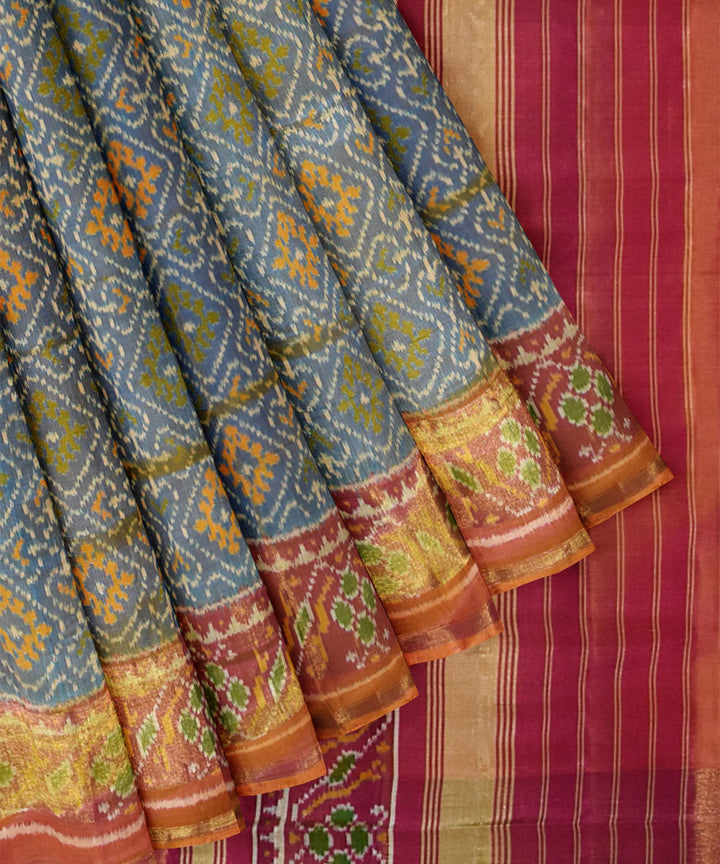 Orange maroon silk handloom patola saree