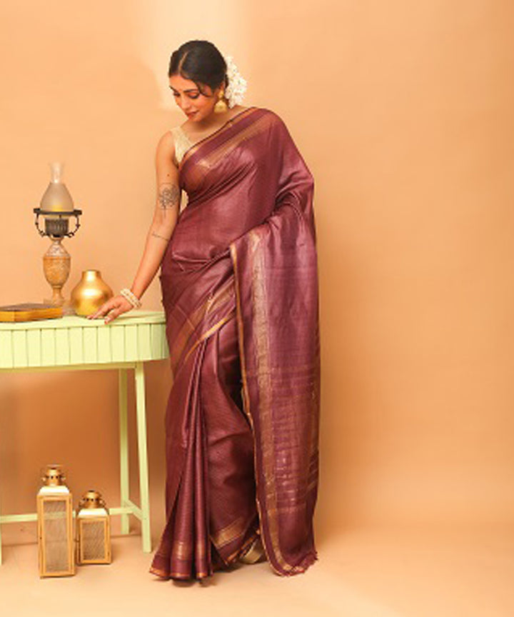 Maroon chhattisgarh handloom tussar silk saree